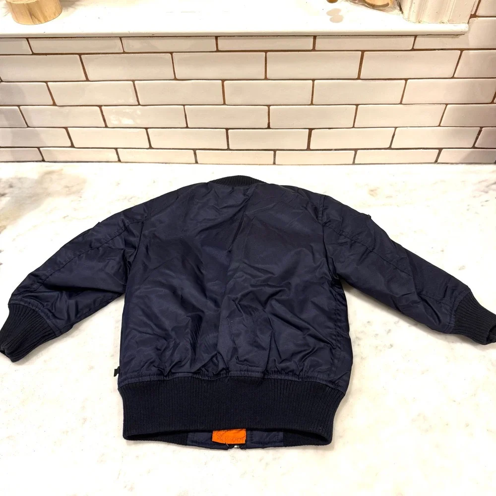 Kids Tommy Top‎ Gun Bomber Jacket Navy Blue Orange Lined Patches Size 2T